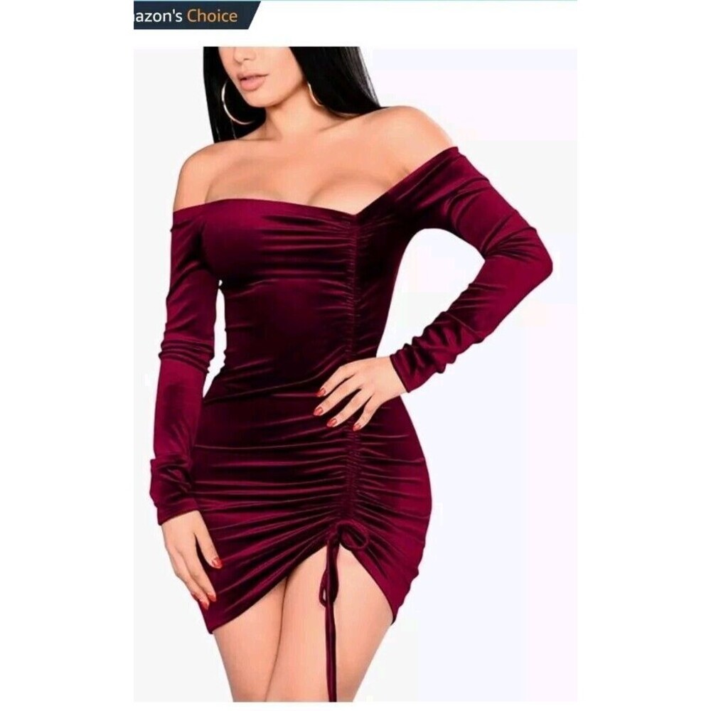Velvet Bodycon Ruched Sexy Off Shoulder Bodycon Holiday Dress - Size xl Nwot